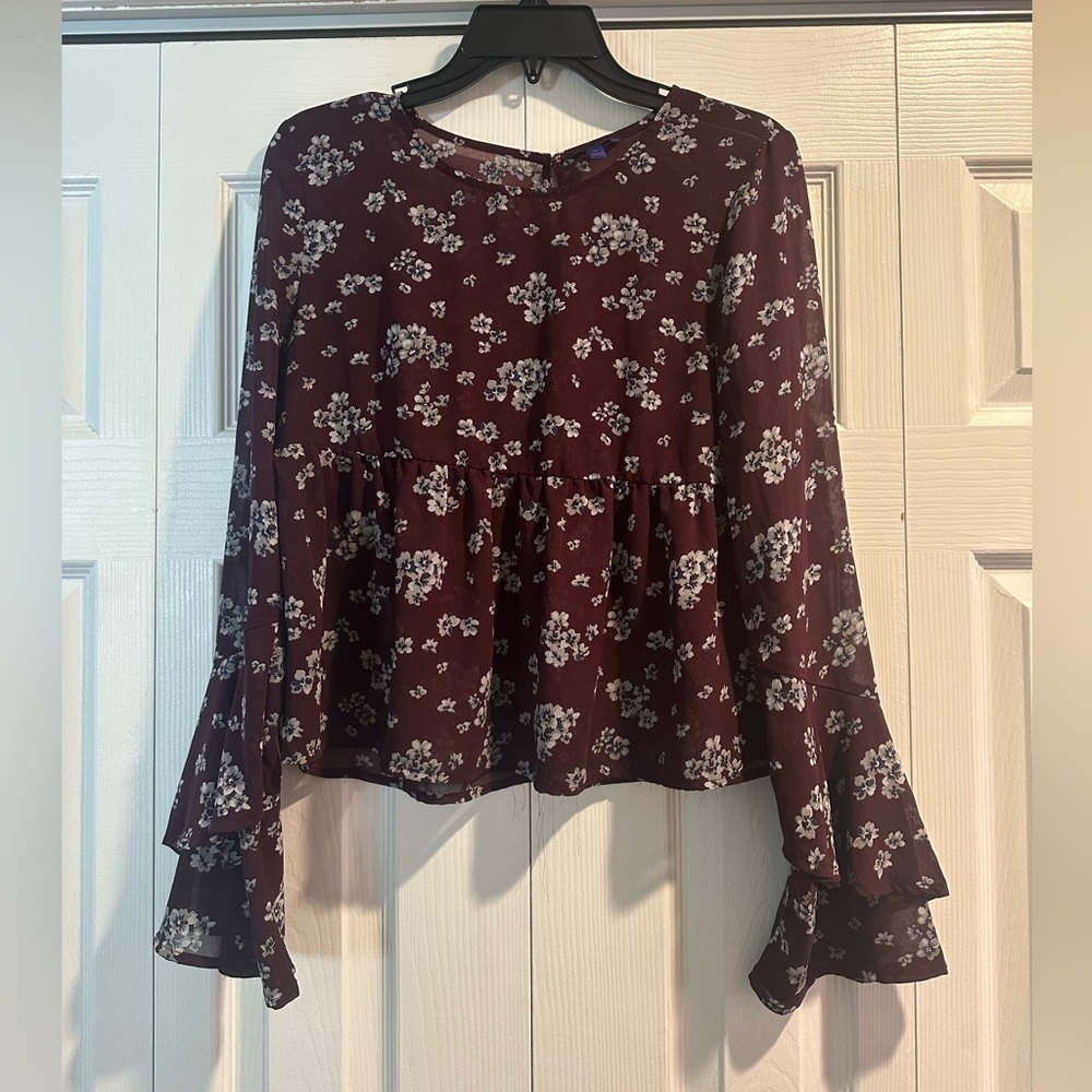 Aeropostale Maroon/Floral Cropped Shirt